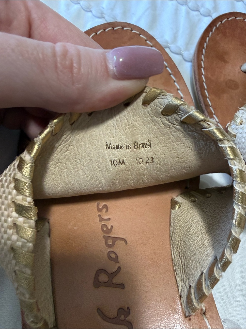 Jack Rogers Nautical Sailboat Sandals Women’s Size 10M Gold Raffia Leather - Picture 2 of 5